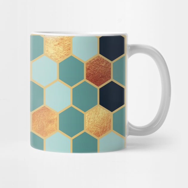 Teal and Gold Hexagon Pattern by lowercasev